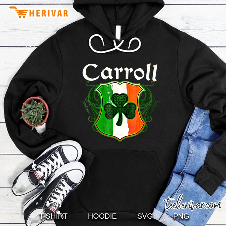 Carroll Surname Irish Last Name Shamrock Crest Ireland Flag Hoodie