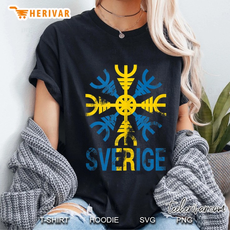 Sweden Sverige Swedish Flag Helm Of Awe Rune Viking Ladies Tee