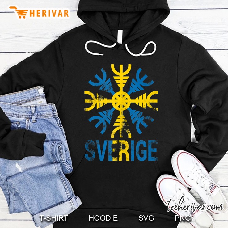 Sweden Sverige Swedish Flag Helm Of Awe Rune Viking Hoodie