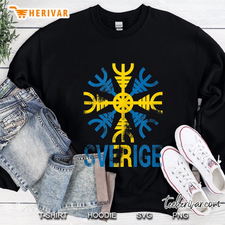 Sweden Sverige Swedish Flag Helm Of Awe Rune Viking Sweatshirt