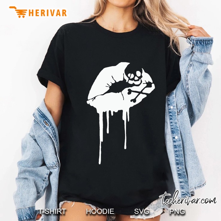 Fatal Kiss Lips And Skull Popular Tattoo Inspired Ladies Tee