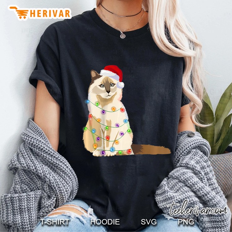 Birman Cat Christmas Lights Xmas Cat Lover Santa Hat Ladies Tee