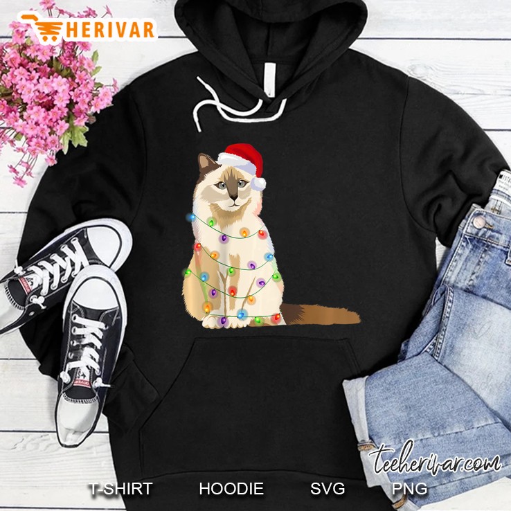 Birman Cat Christmas Lights Xmas Cat Lover Santa Hat Hoodie