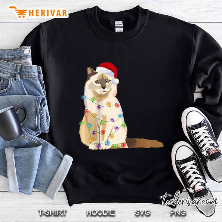 Birman Cat Christmas Lights Xmas Cat Lover Santa Hat Sweatshirt