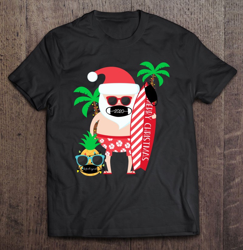 Funny Gift Christmas In July Surfing Santa With Mask 2020 Ver2 Tee