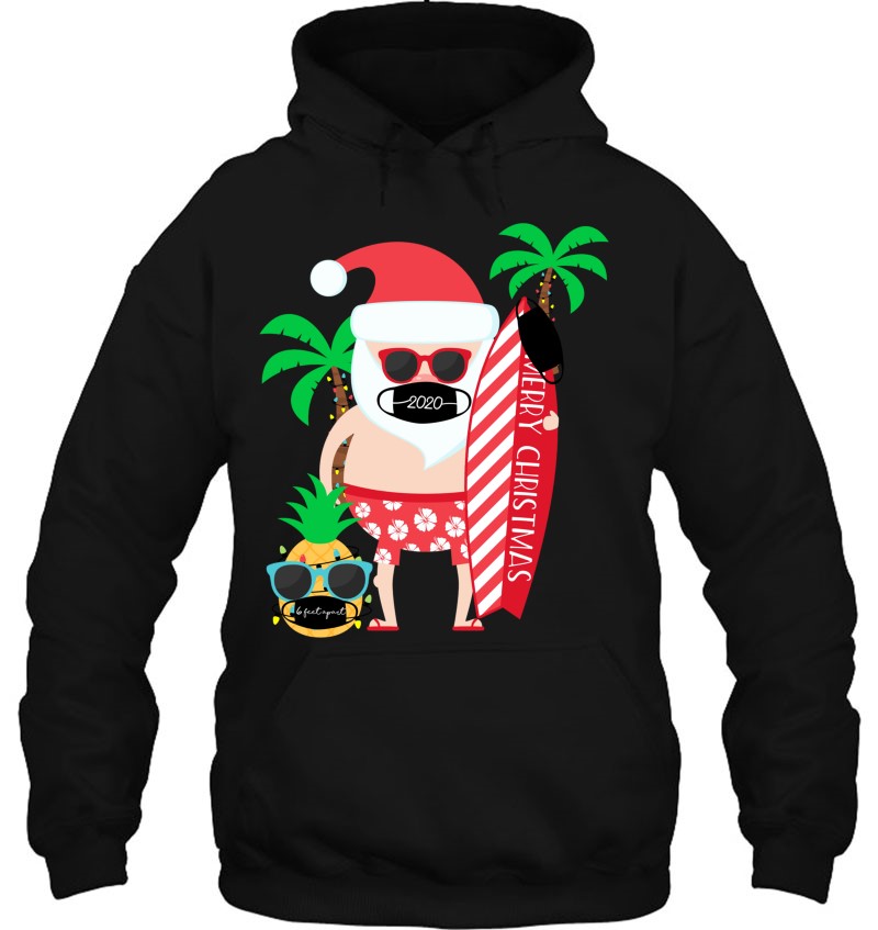Funny Gift Christmas In July Surfing Santa With Mask 2020 Ver2 Hoodie