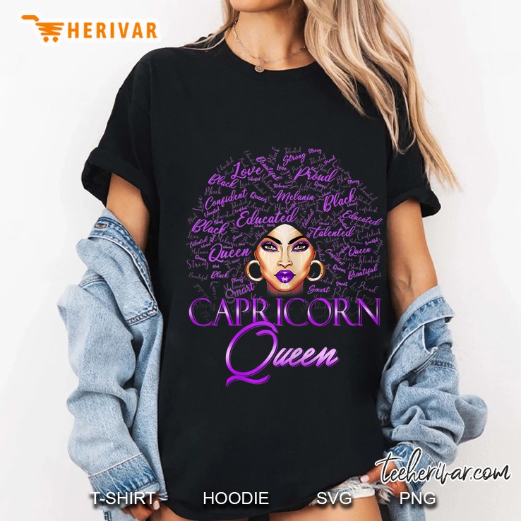 Womens Capricorn Girl Womens Purple Queen Black Zodiac Birthday Ladies Tee