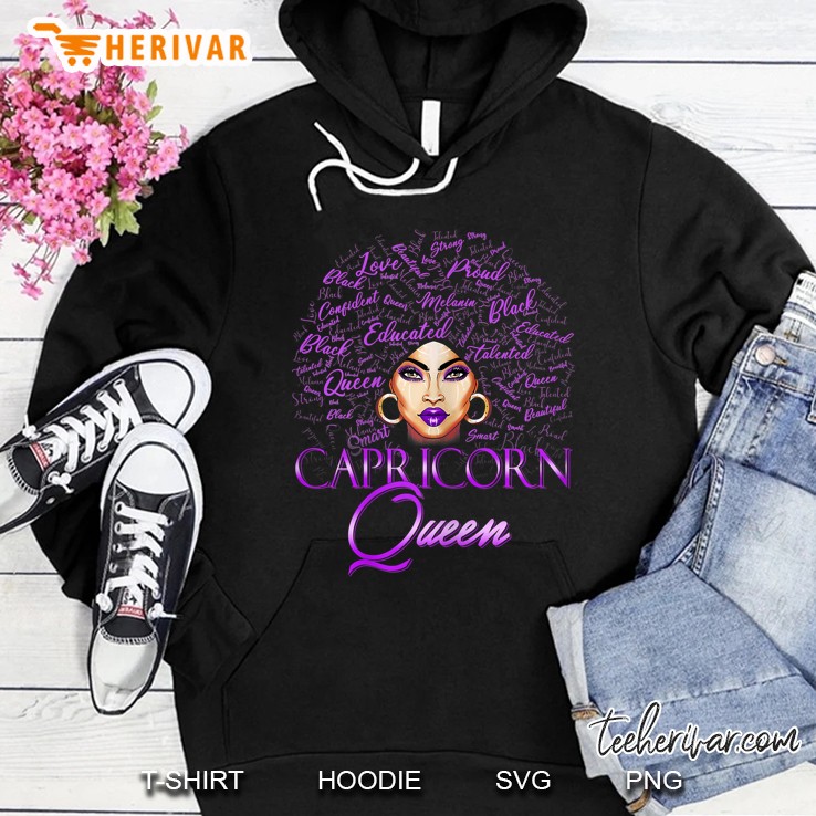 Womens Capricorn Girl Womens Purple Queen Black Zodiac Birthday Hoodie
