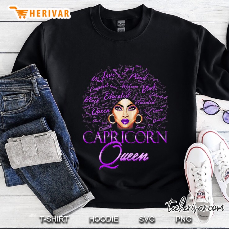 Womens Capricorn Girl Womens Purple Queen Black Zodiac Birthday Sweatshirt