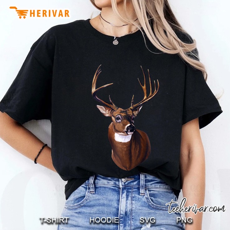 Whitetail Deer Portrait Antlers Wildlife Gift Animal Graphic Ladies Tee