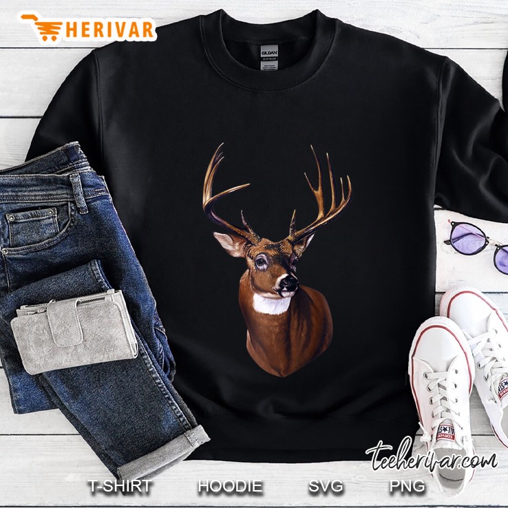 Whitetail Deer Portrait Antlers Wildlife Gift Animal Graphic Sweatshirt