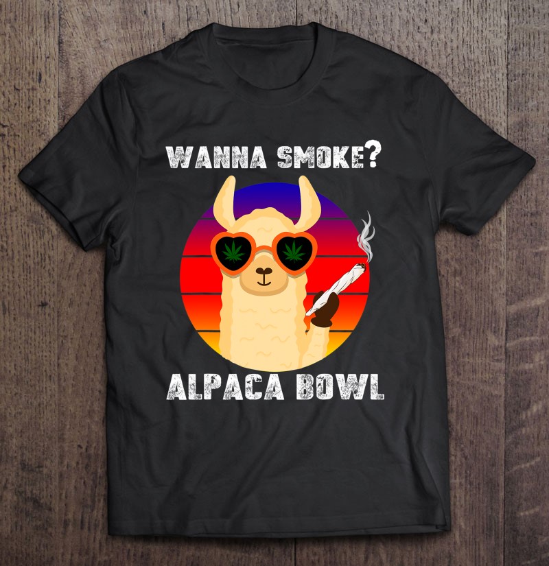 Wanna Smoke Alpaca Bowl Funny Stoned Alpaca Smoking Weed