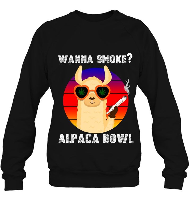 Wanna Smoke Alpaca Bowl Funny Stoned Alpaca Smoking Weed