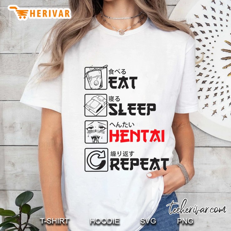 Eat Sleep Hentai Repeat - Anime Girl With Ahegao Face Ladies Tee
