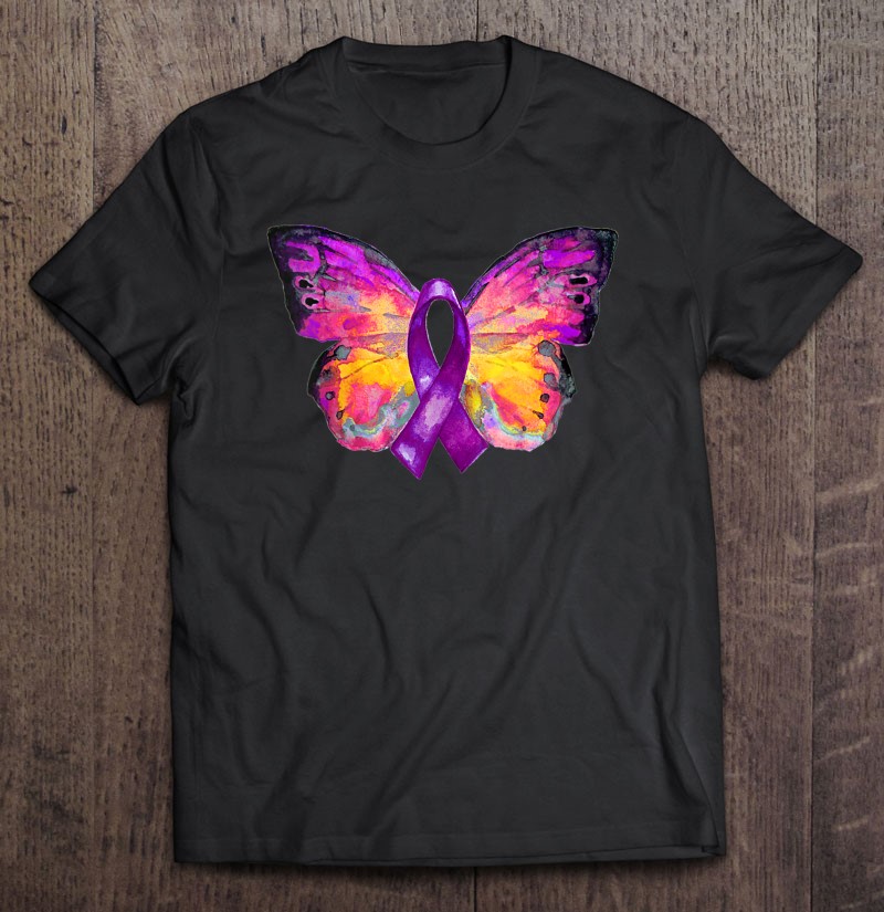 Womens Purple Ribbon Butterfly Overdose Awareness Shirt