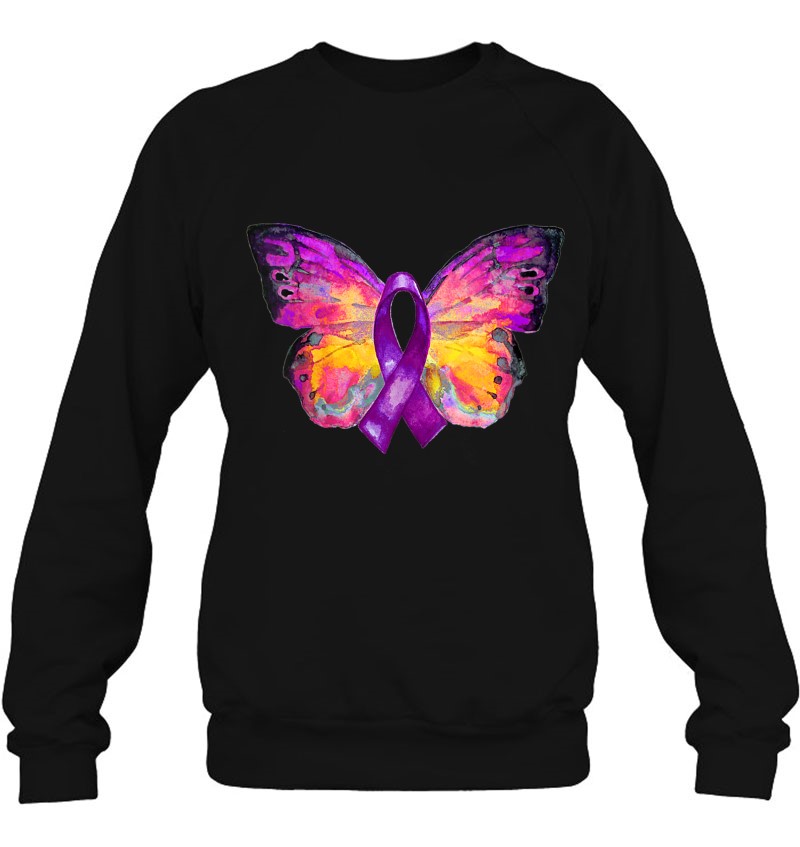 Womens Purple Ribbon Butterfly Overdose Awareness Sweatshirt