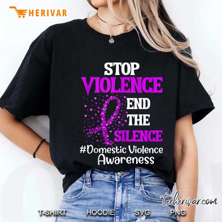 Domestic Violence Awareness Stop Violence End Silence Ribbon Ladies Tee