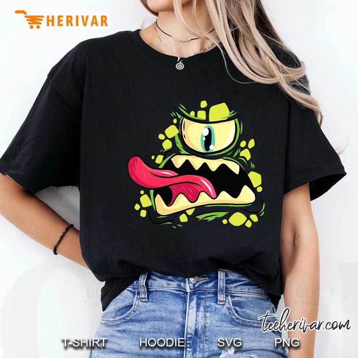 Scary Monster Face Cartoon Funny Halloween Kids Boys Gift Ladies Tee