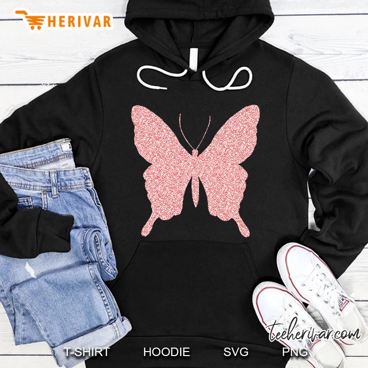Butterfly Rose Gold Pink Glitter Shirt Butterfly Lover Hoodie
