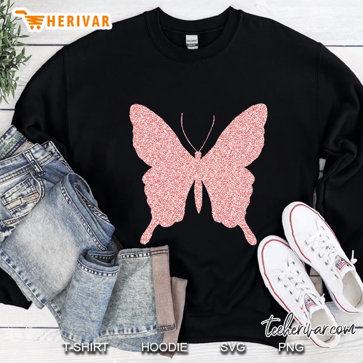 Butterfly Rose Gold Pink Glitter Shirt Butterfly Lover Sweatshirt