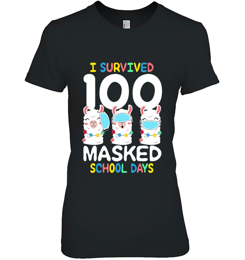 I Survived 100 Masked School Days Llama T-Shirt Gift Funny T Shirts Summer Tops Beach T Shirts