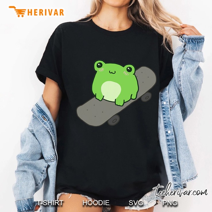 Cute Frog On Skateboard - Kawaii Aesthetic Frog Ladies Tee