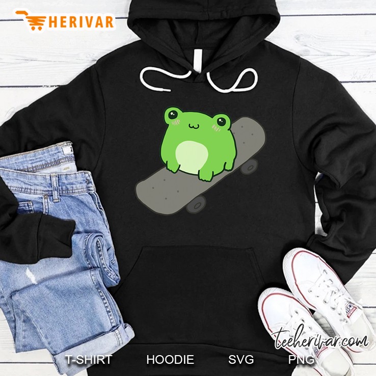 Cute Frog On Skateboard - Kawaii Aesthetic Frog Hoodie