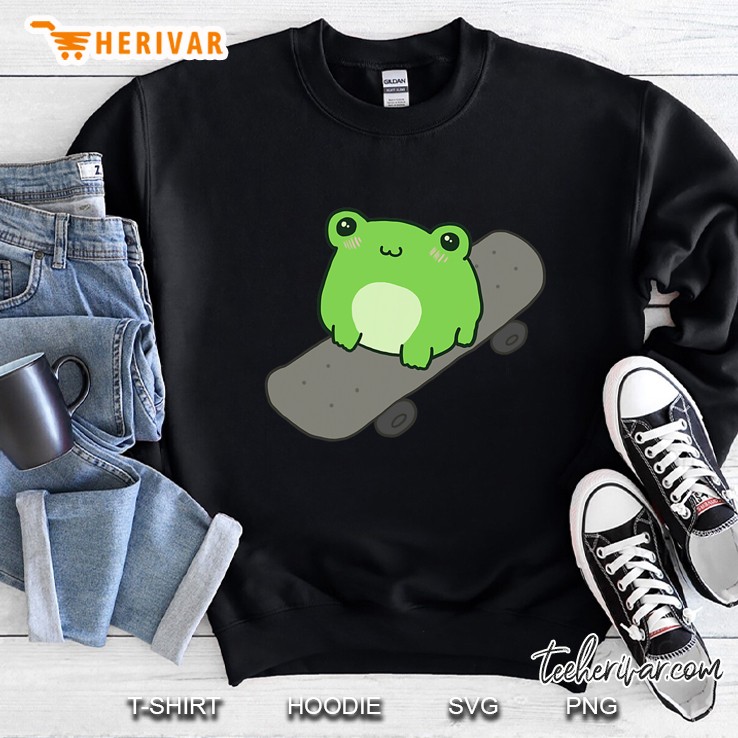Cute Frog On Skateboard - Kawaii Aesthetic Frog Sweatshirt