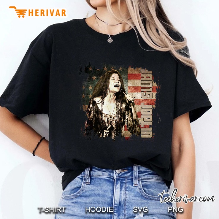 Vintage Janis Idol Joplin Rock Musical Retro Flag American Ladies Tee