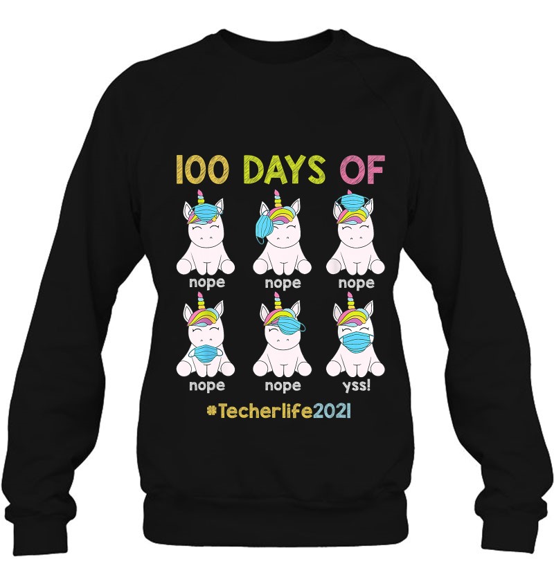 100 Days Of School Teacher Shirt Unicorn Wearing Mask Wrong Mugs