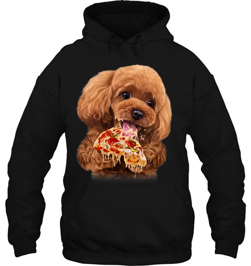 Hungry Poodle Puppy Devouring Pizza Great Gift and FREE SHIPPING Sweatshirt Unisex Dog Women Men Graphic Pullover Sweater