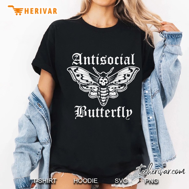 Funny Antisocial Butterfly, Introvert Distressed Design Ladies Tee