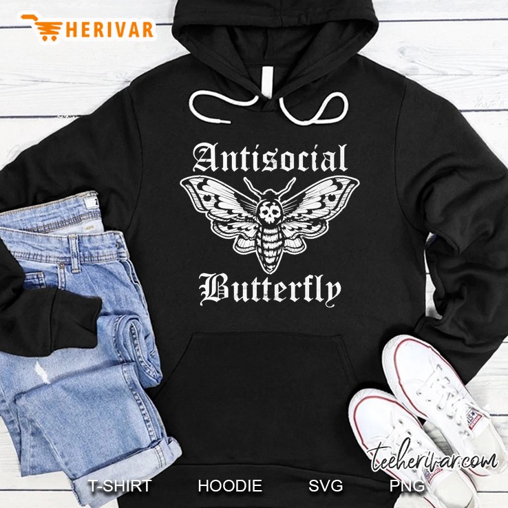 Funny Antisocial Butterfly, Introvert Distressed Design Hoodie