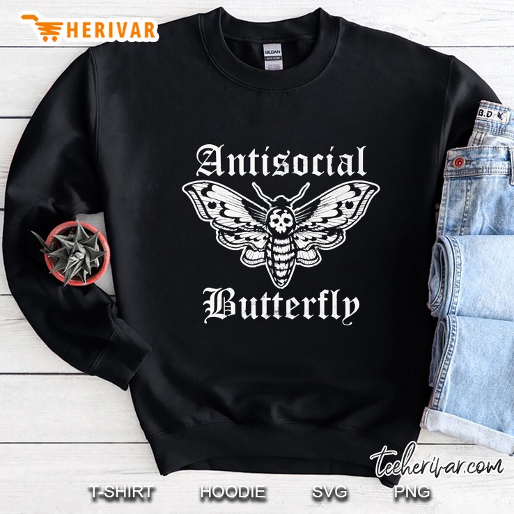 Funny Antisocial Butterfly, Introvert Distressed Design Sweatshirt