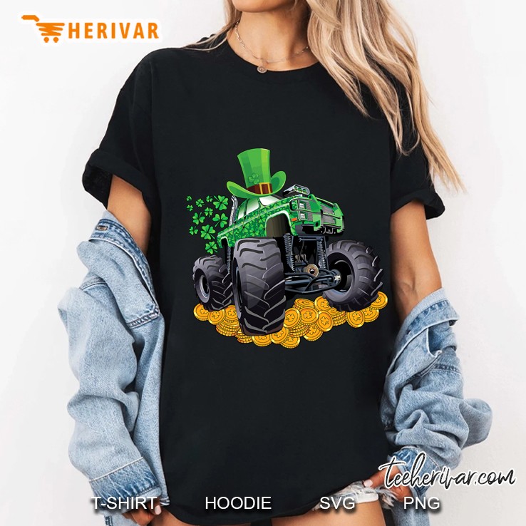 Leprechaun Monster Truck Shamrock St Patrick Day Boys Gift Ladies Tee