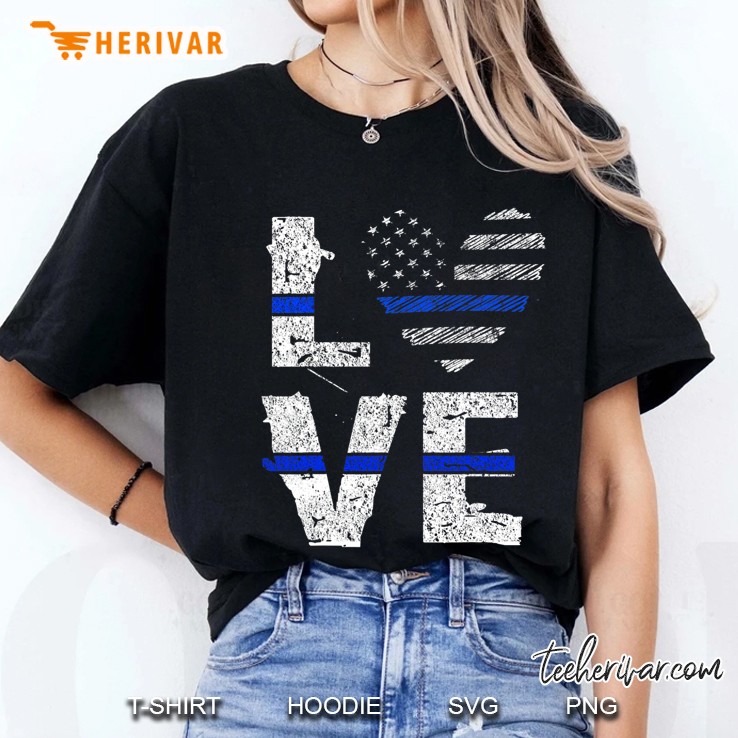 Love Thin Blue Line Tshirt Support Law Enforcement Police Ladies Tee