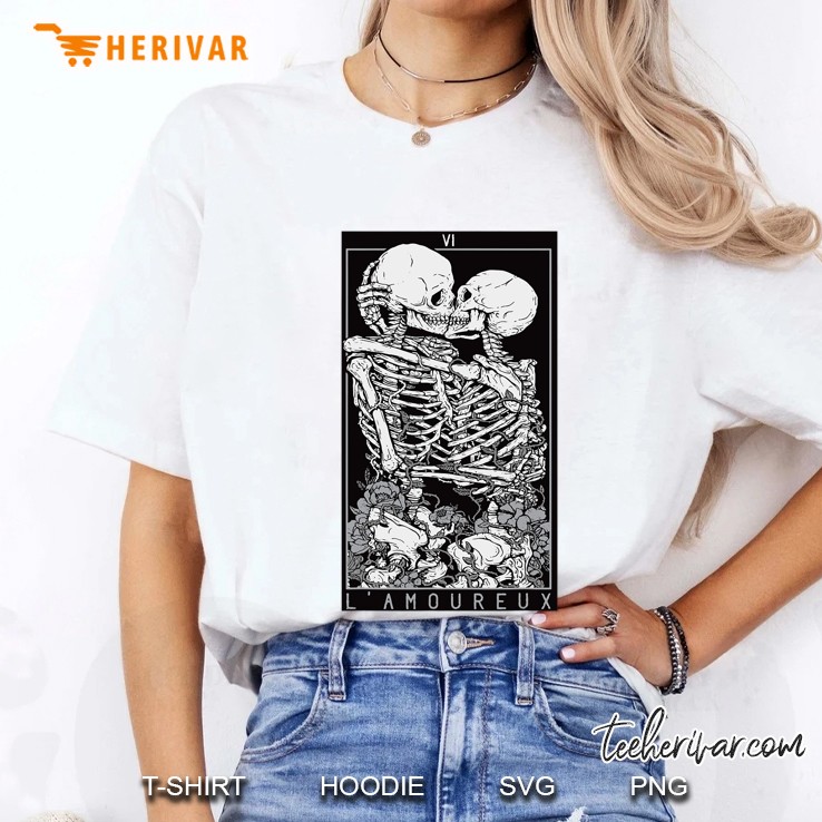 Tarot Card Kissing Skeleton Love Skull Bones Horror Goth Ladies Tee