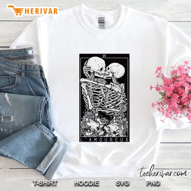 Tarot Card Kissing Skeleton Love Skull Bones Horror Goth Sweatshirt