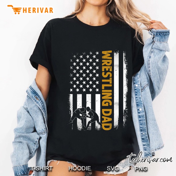Wrestling Dad Tshirt American Flag 4Th Of July Father