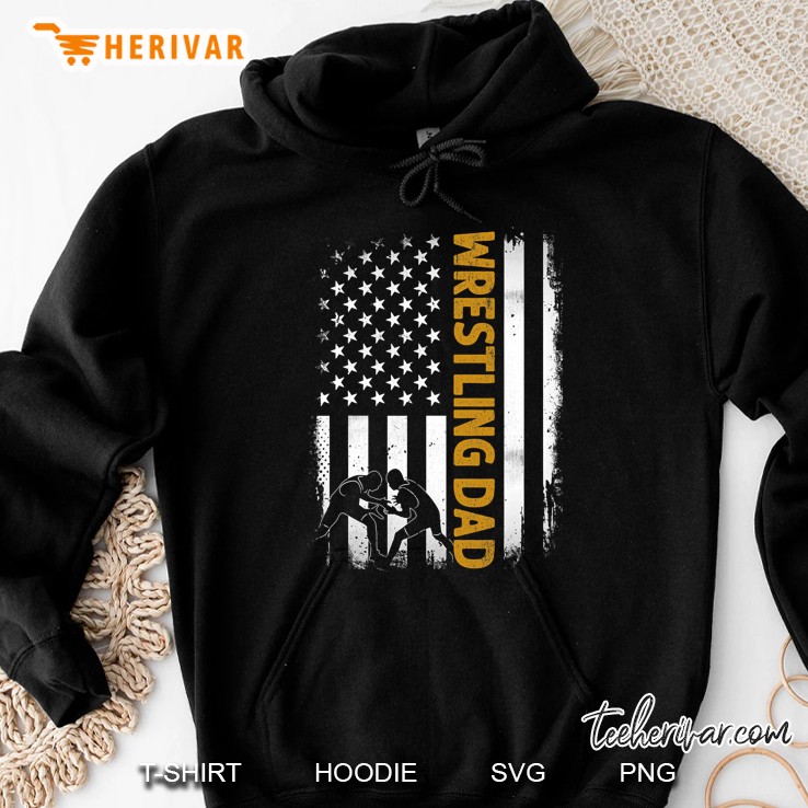 Wrestling Dad Tshirt American Flag 4Th Of July Father