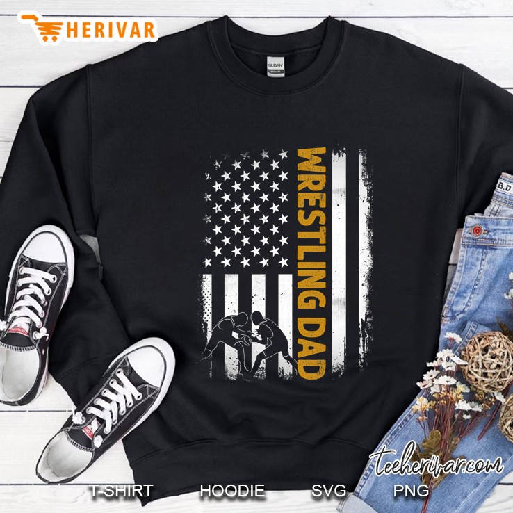 Wrestling Dad Tshirt American Flag 4Th Of July Father