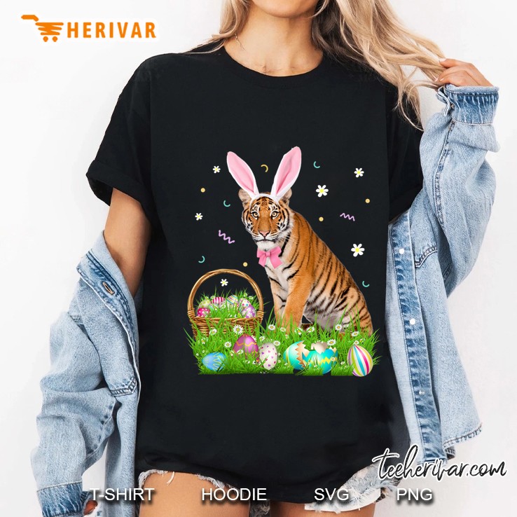 Cute Tiger Easter Day Bunny Eggs Easter Costume Womens Ladies Tee