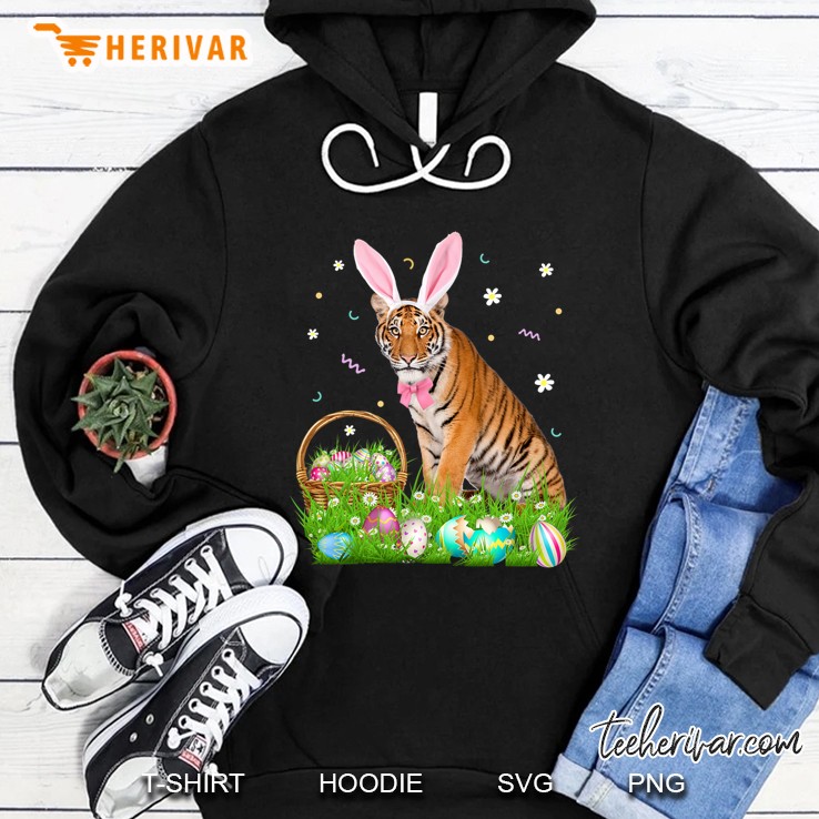 Cute Tiger Easter Day Bunny Eggs Easter Costume Womens Hoodie