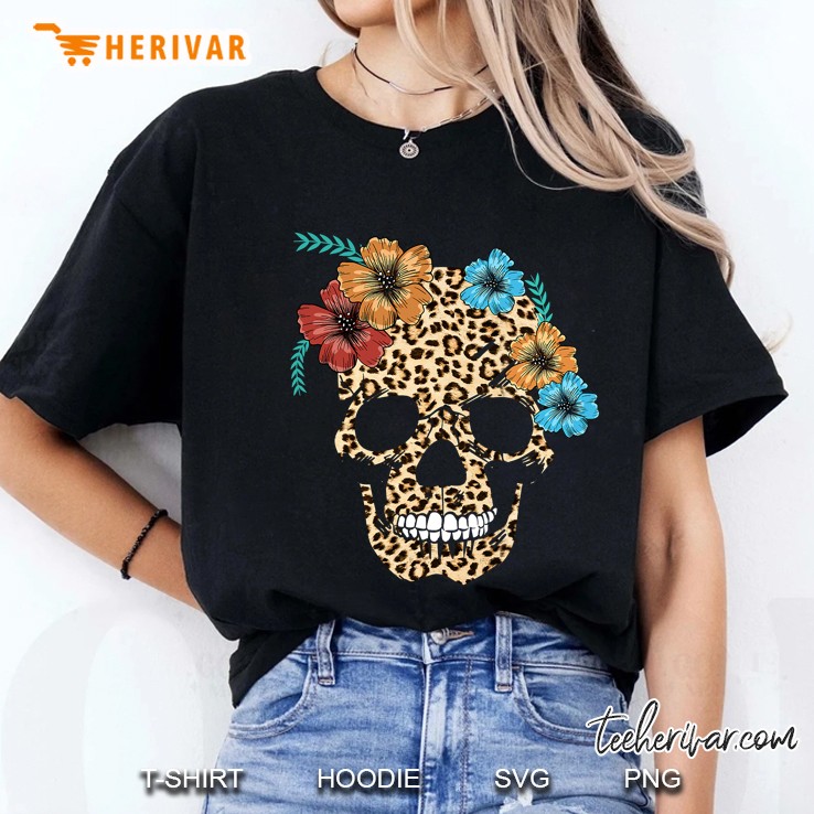 Skull Leopard Print Cheetah Gift Ladies Tee