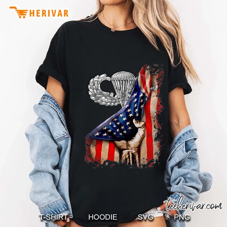Airborne Wings Us Flag Pull Back Military Paratrooper Gift Ladies Tee