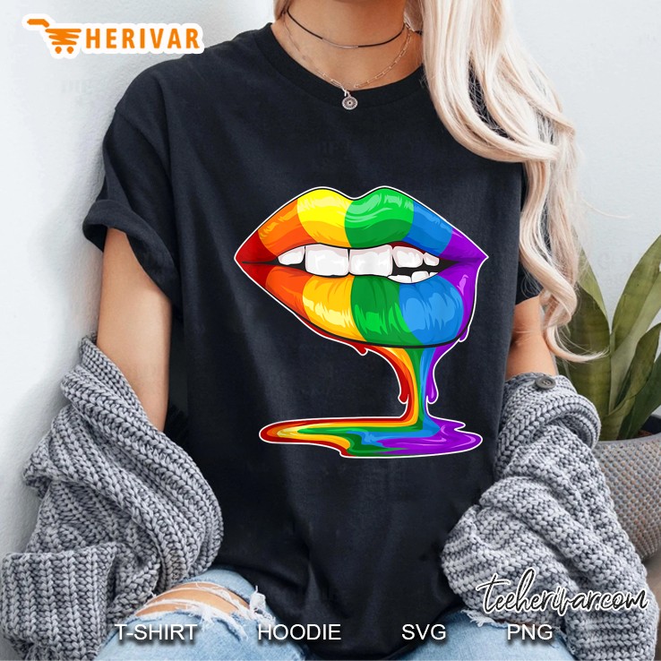 Lgbt Gay Pride Rainbow Flag Lesbian Cute Sexy Lips 80S Style Ladies Tee