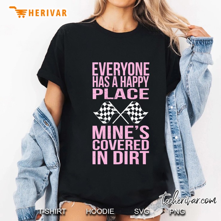 Happy Place Covered Dirt Track Race Car Crew Driver Ladies Tee