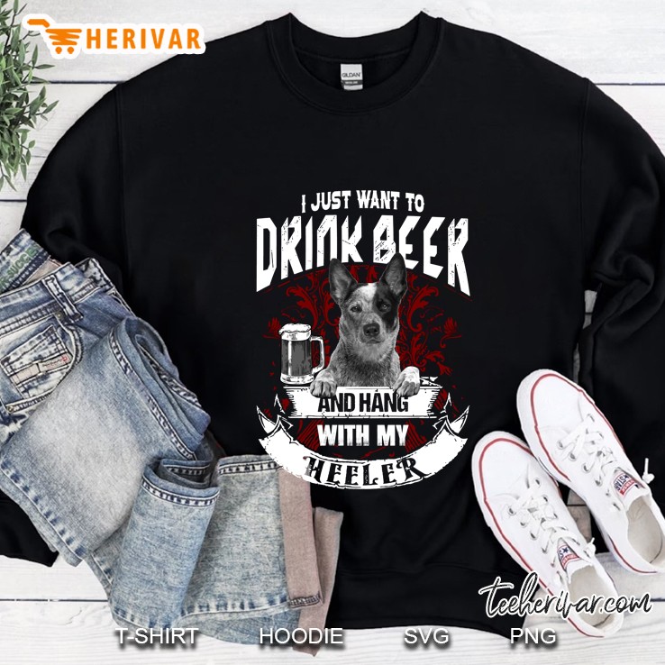 I Just Want To Drink Beer And Hang With My Heeler Mug Australian Cattle Dog Portrait Red Flame Vintage Sweatshirt