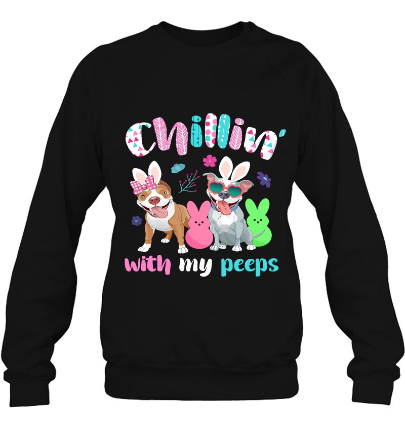 Pitbull Chillin/' With My Peeps Dogs T-Shirt Funny Bunny Gift For Dog Lover S-5XL