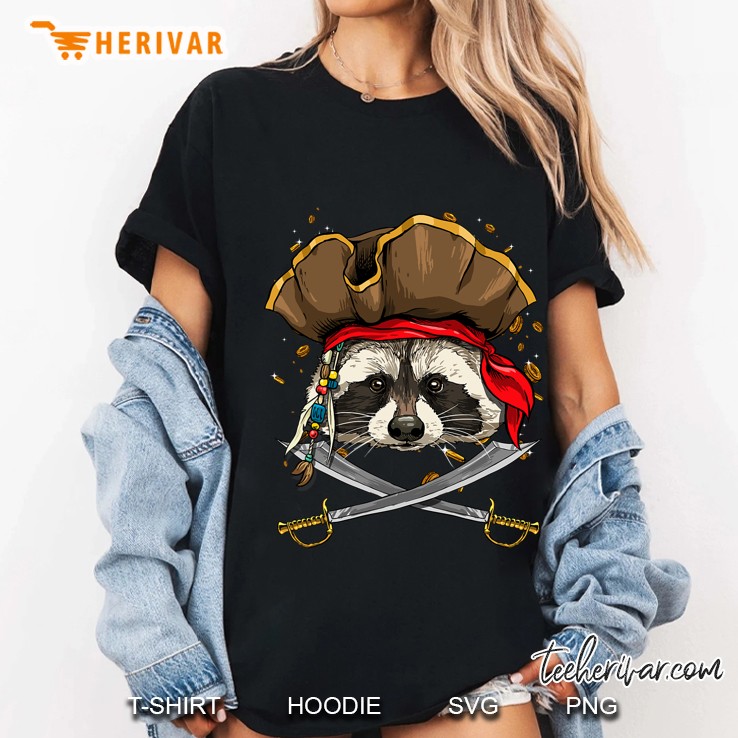 Pirate Raccoon Jolly Roger Halloween Costume Christmas Gift Ladies Tee